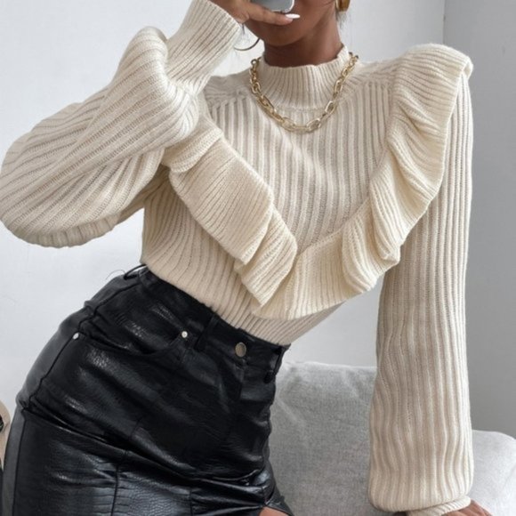 Sweaters - Classic Contemporary Ruffled Details Sweater Top